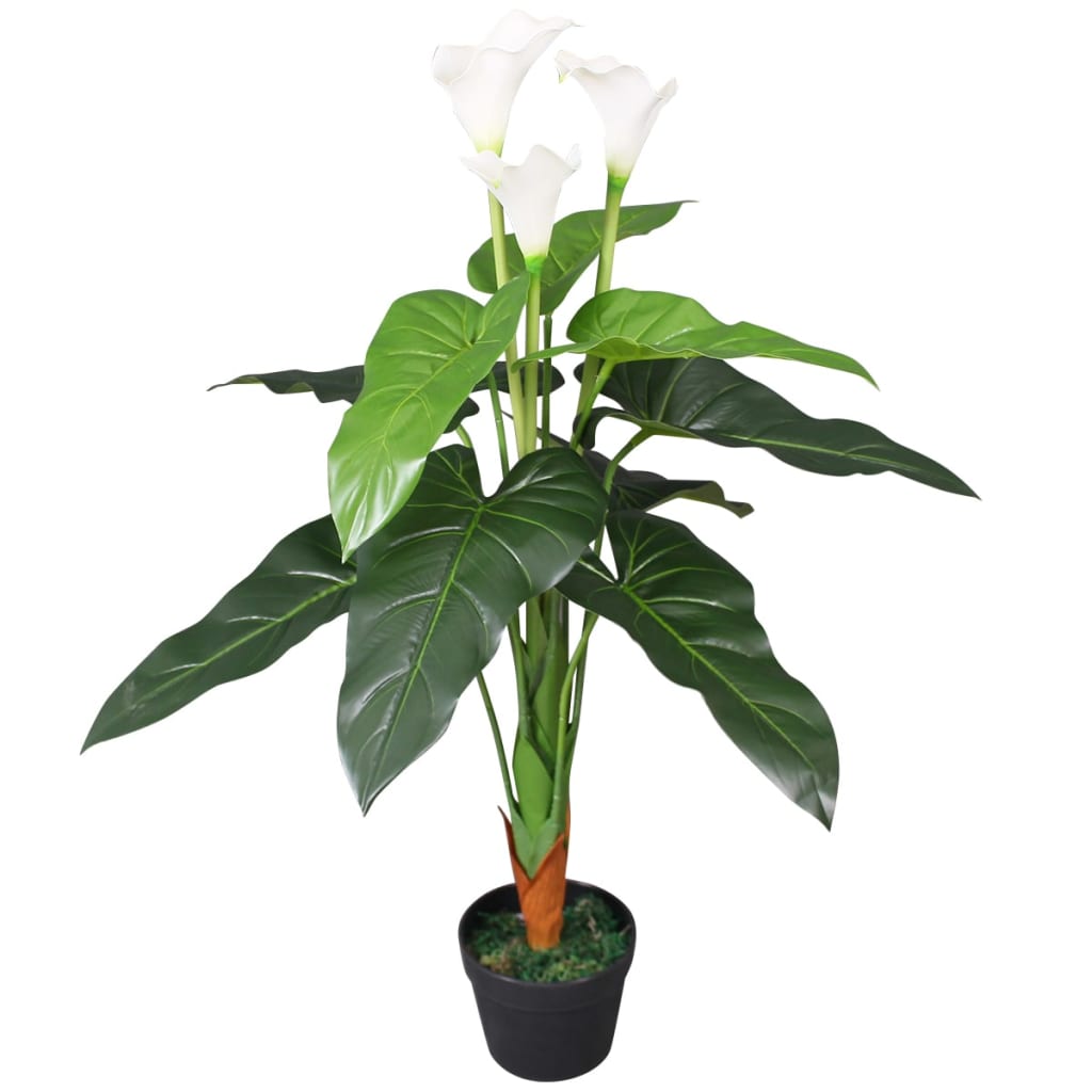 Vetonek Planta cala lilly artificial con macetero 85 cm blanca