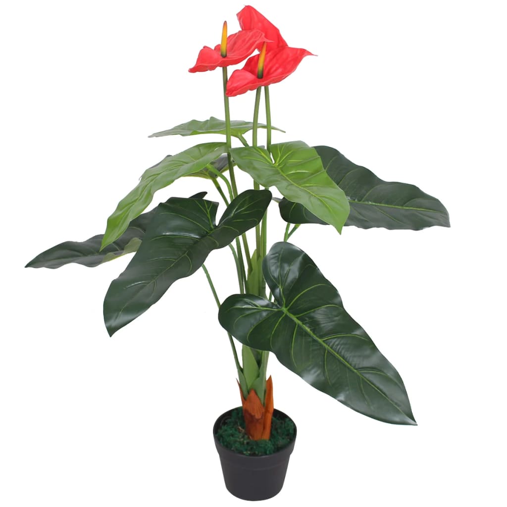 Vetonek Planta de anturio artificial con maceta 90 cm roja y amarilla