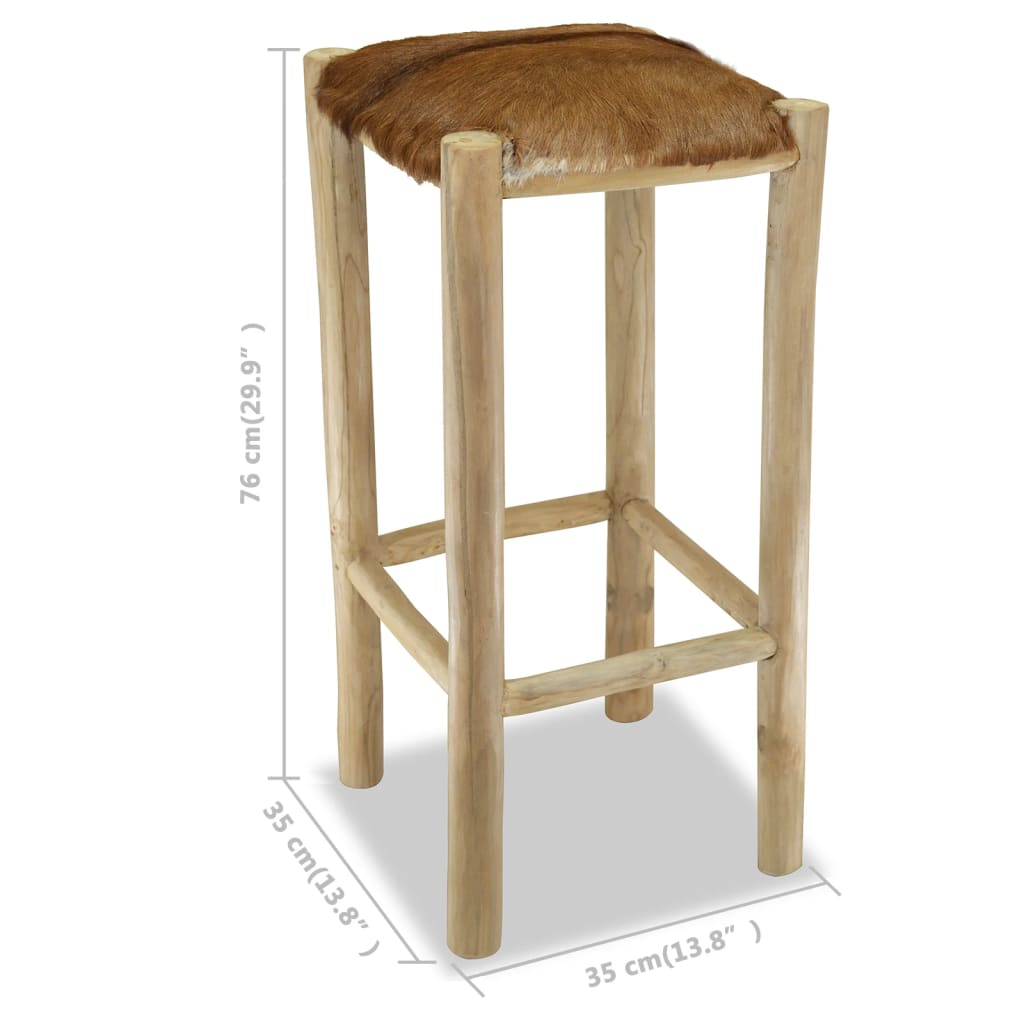 Taburete de cocina de cuero auténtico y madera de teca maciza