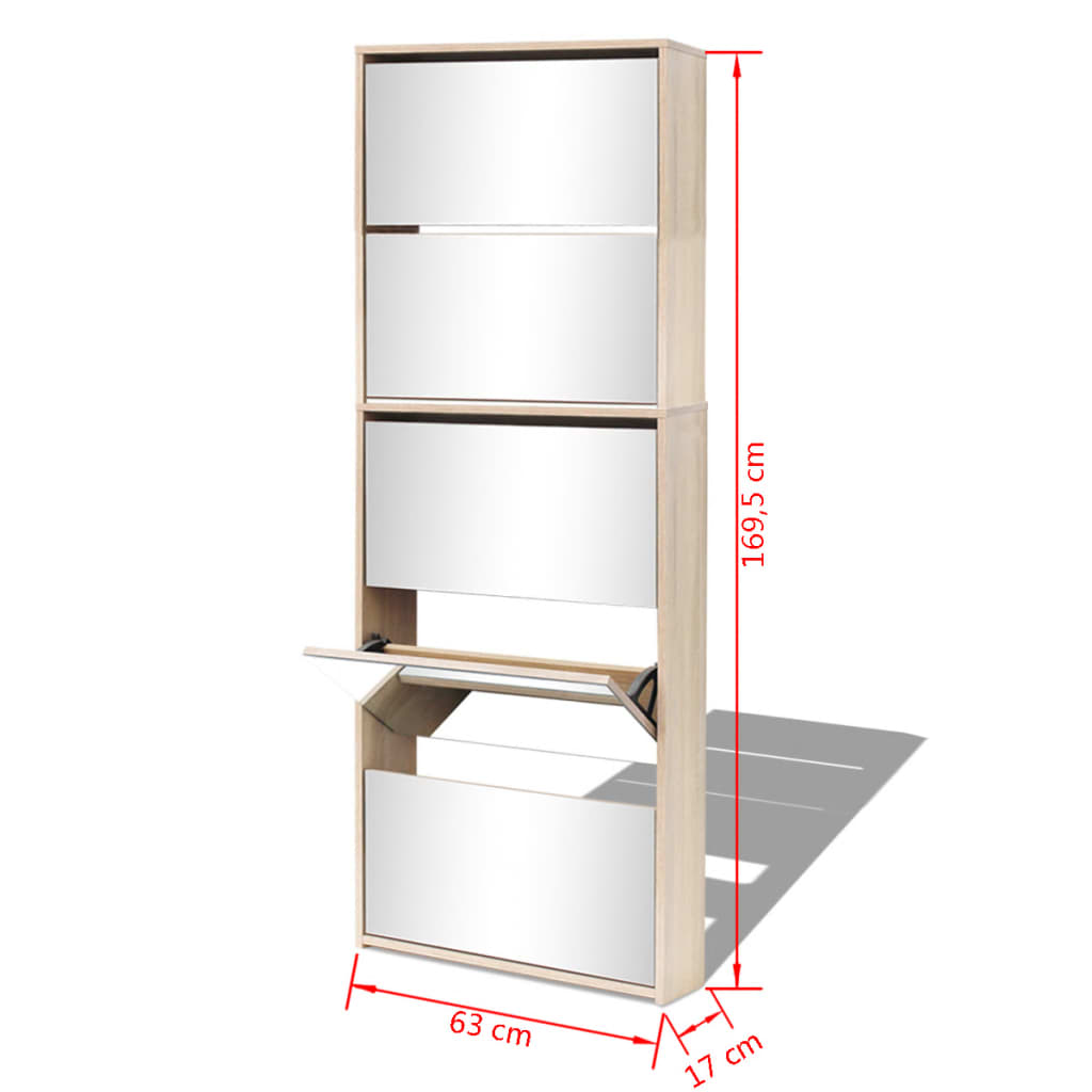 Mueble zapatero 5 cajones con espejo roble 63x17x169,5 cm - Vetonek