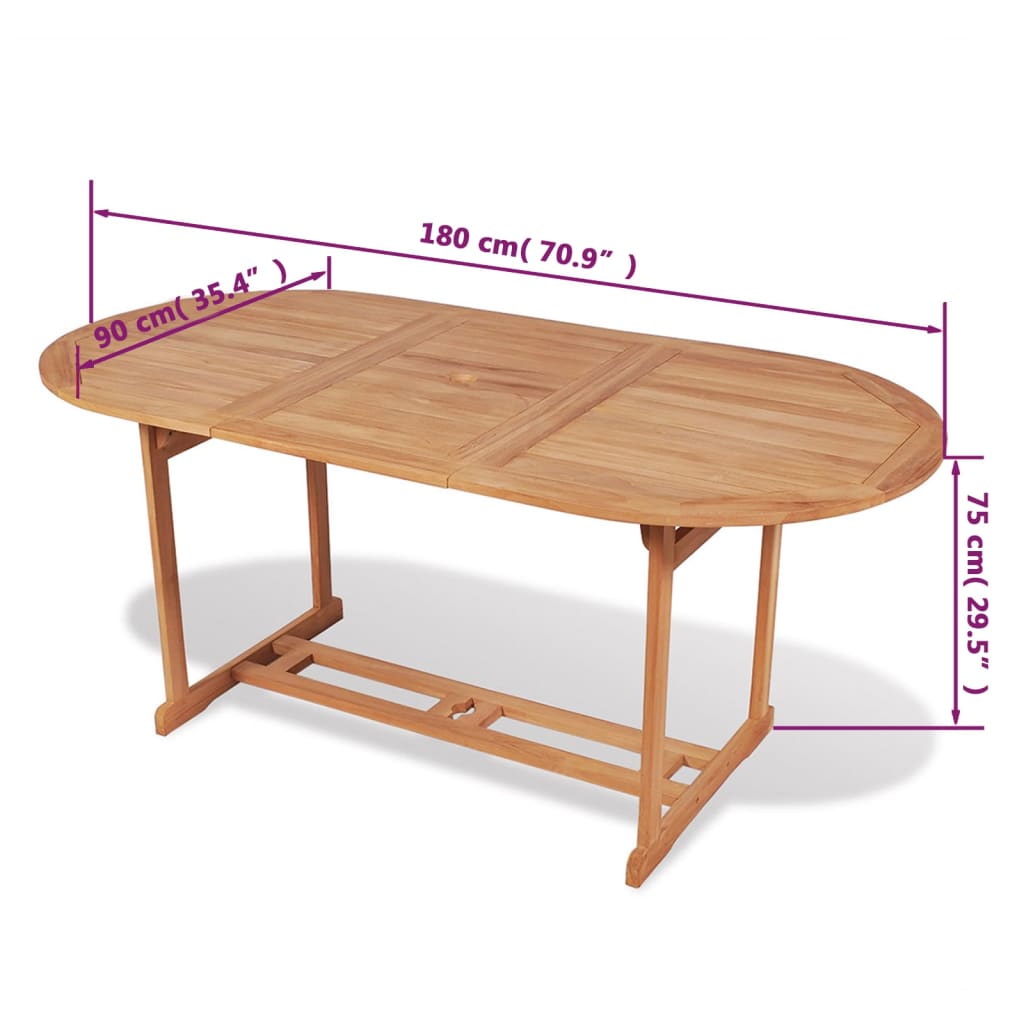 Mesa de jardín de madera de teca maciza 180x90x75 cm vidaXL