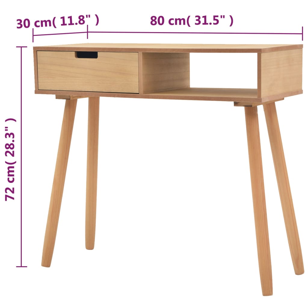 Mesa consola de madera maciza de pino 80x30x72 cm marrón