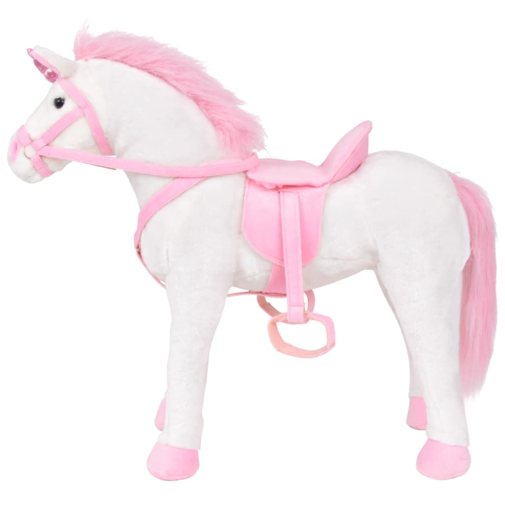 Unicornio de peluche de pie blanco y rosa XXL vidaXL