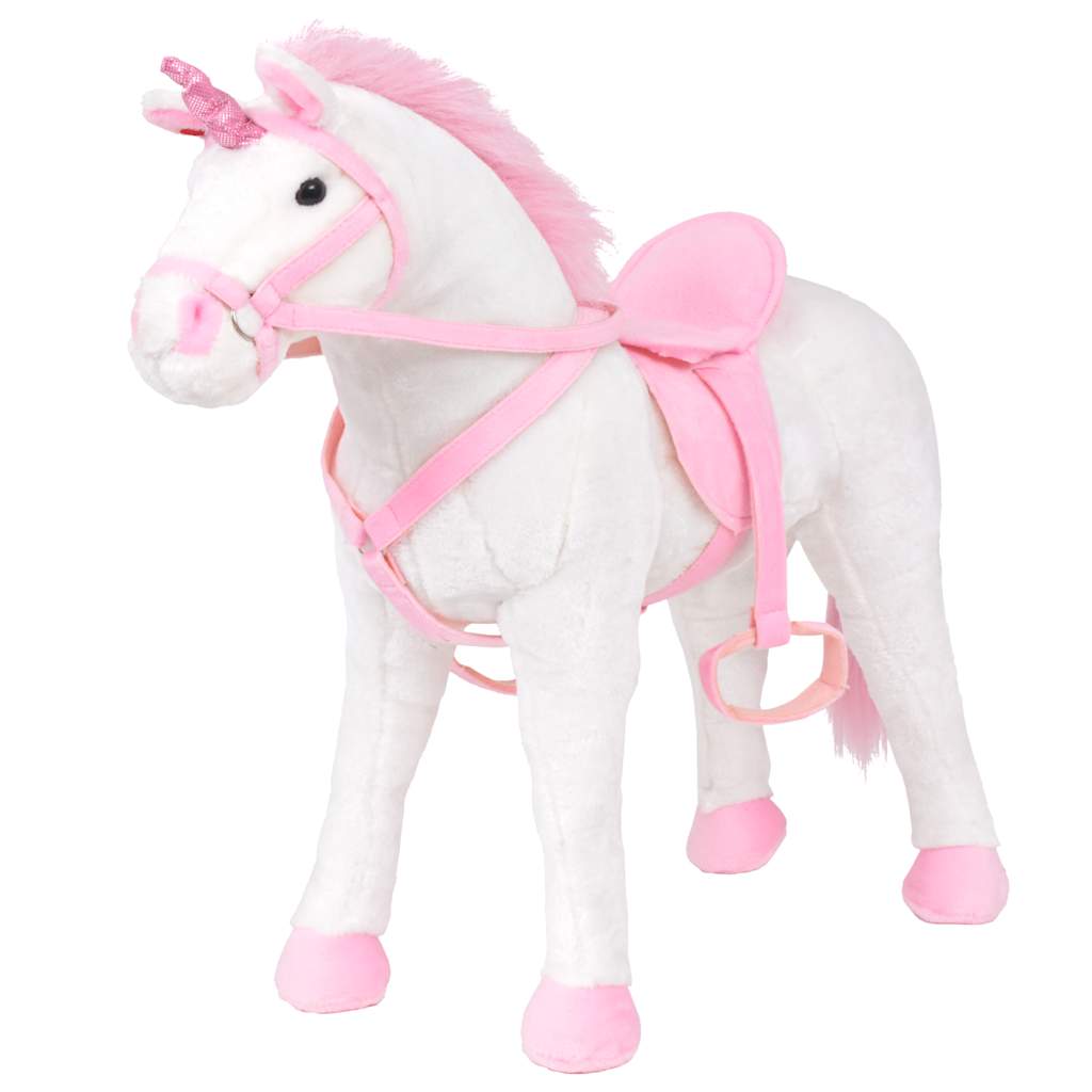 Vetonek Unicornio de peluche de pie blanco y rosa XXL