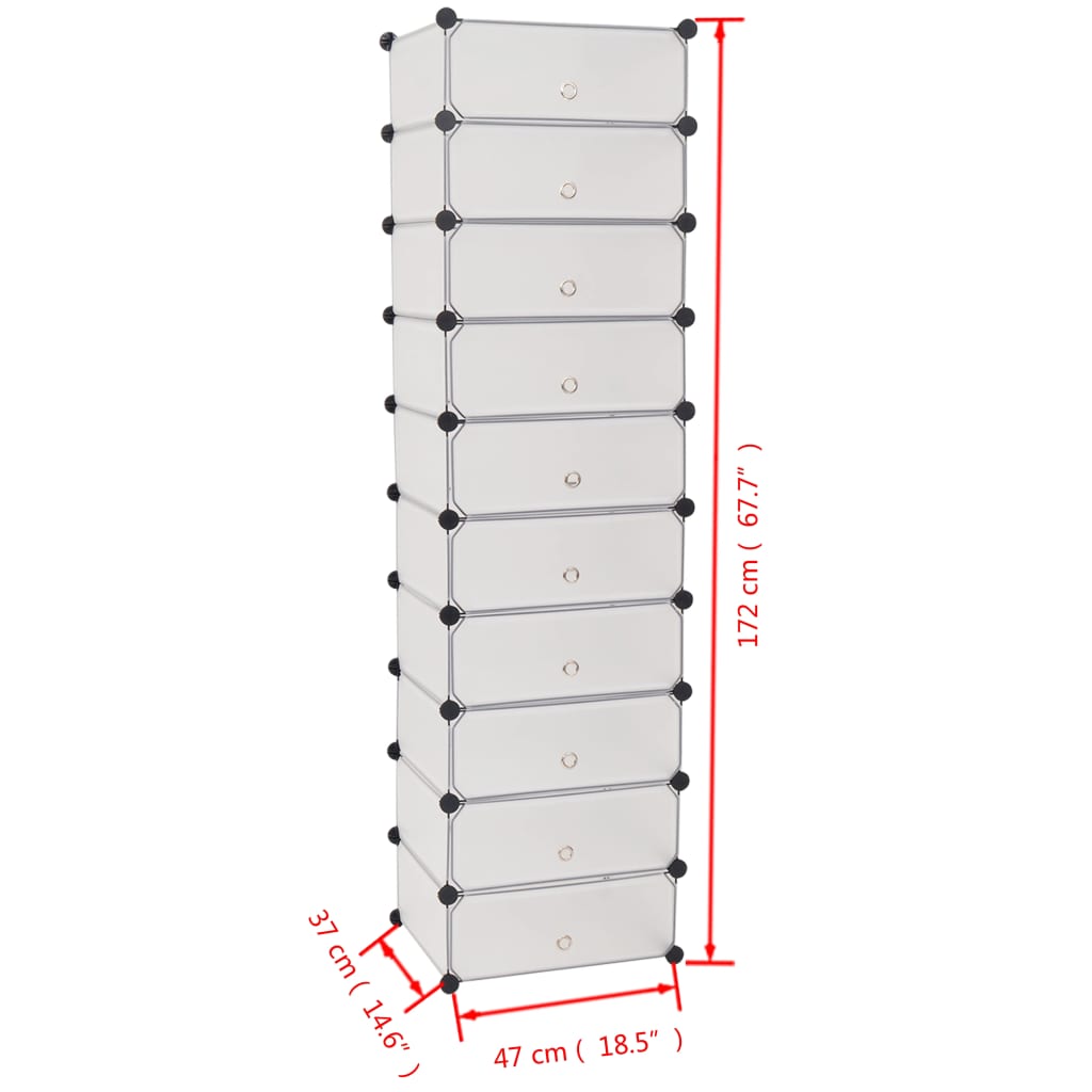 Stackable shoemaker with 10 white compartments