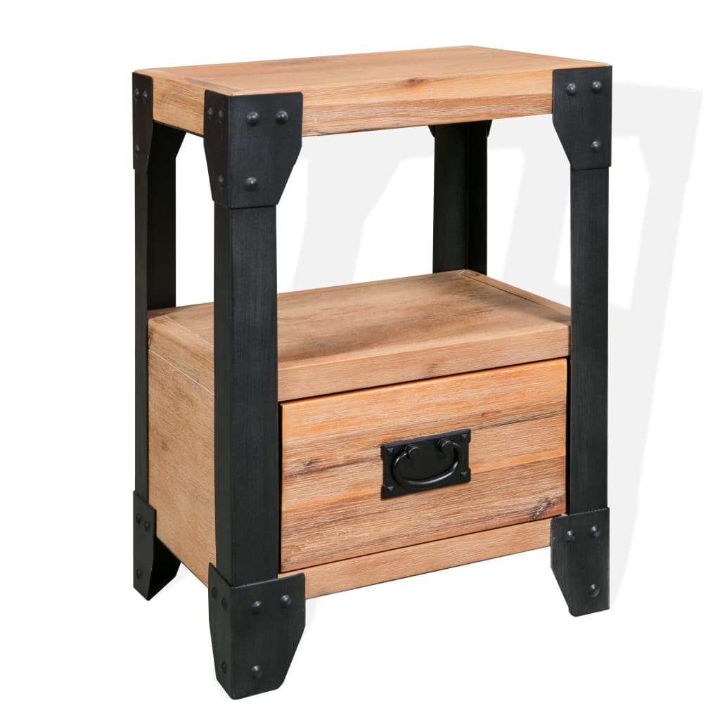 Vetonek Mesita de noche de madera maciza acacia y acero 40x30x54 cm      