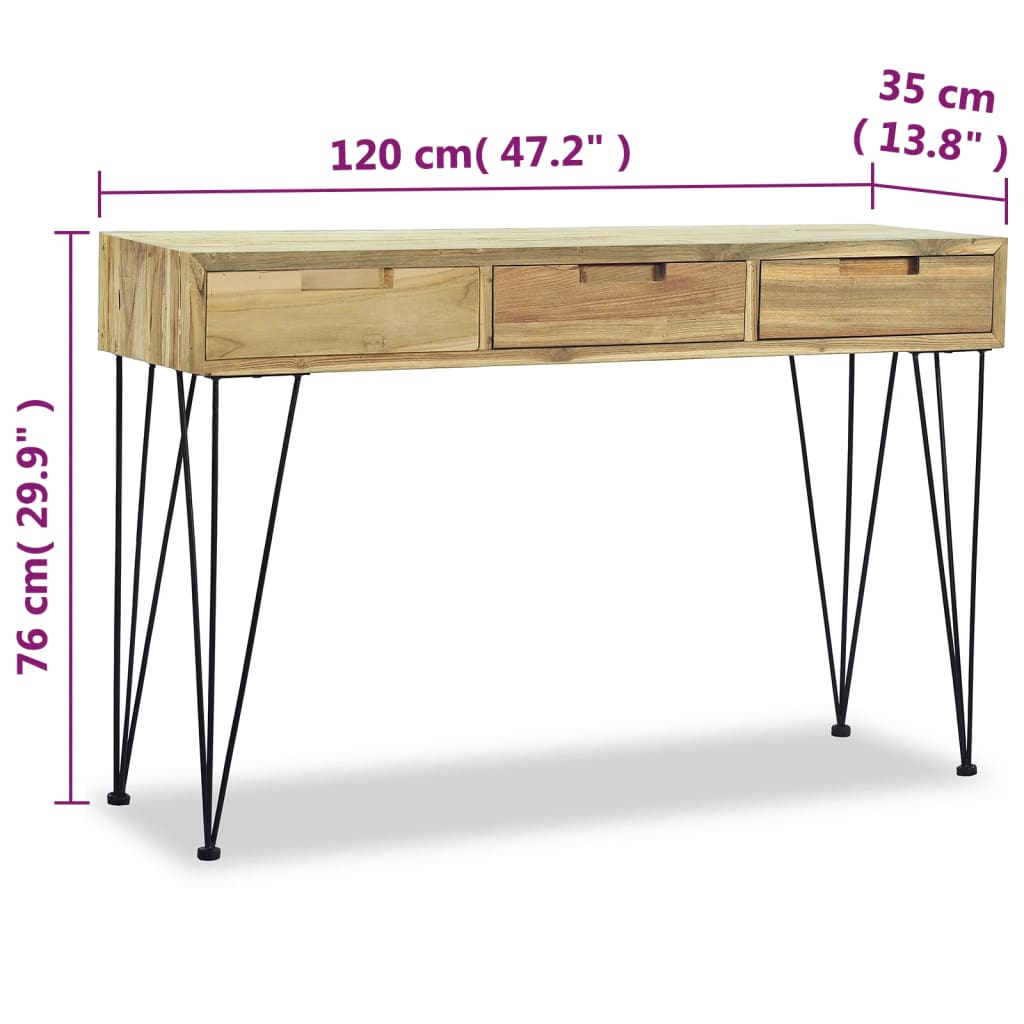 Mesa consola de teca maciza 120x35x76 cm vidaXL