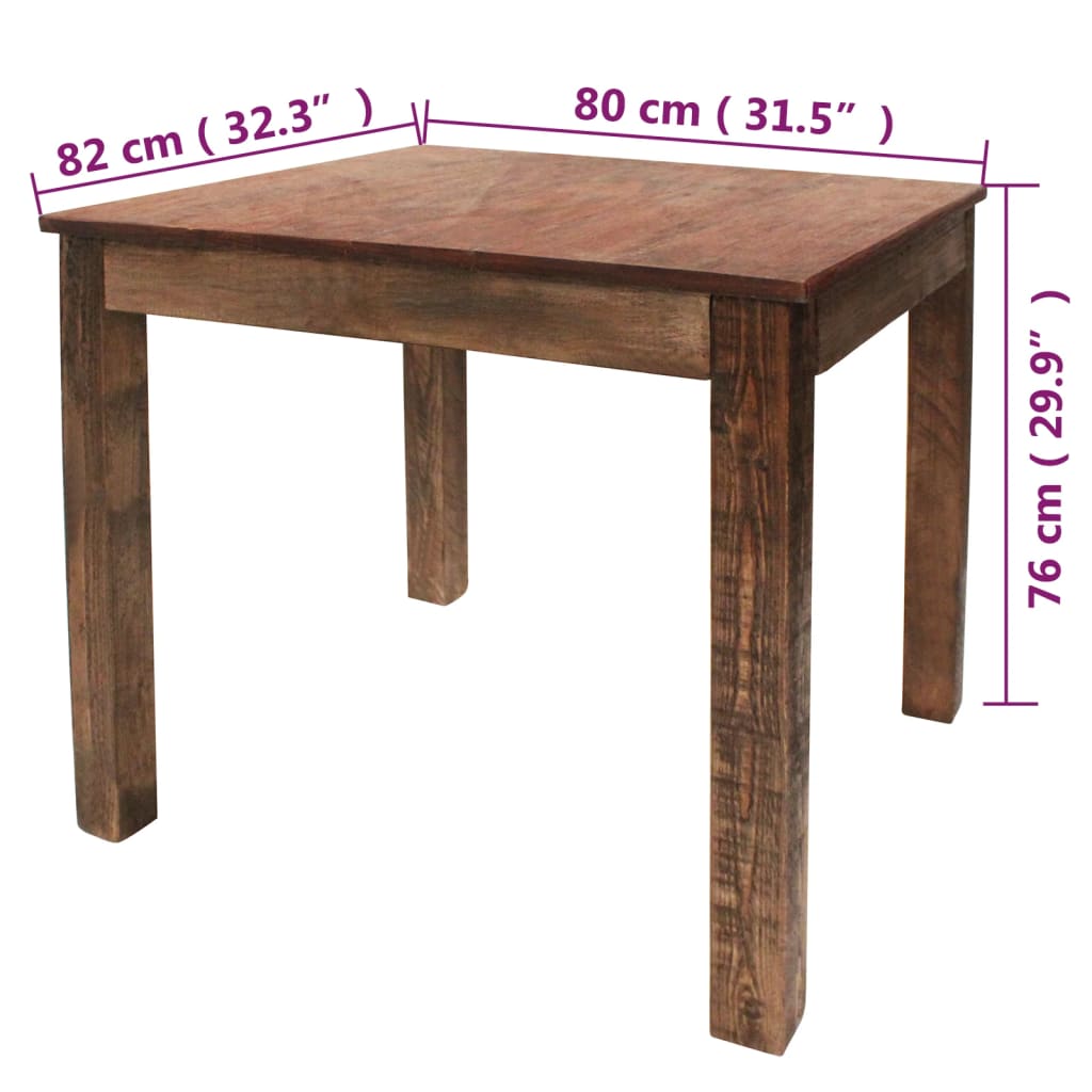 Mesa de comedor de madera reciclada mixta 82x80x76 cm