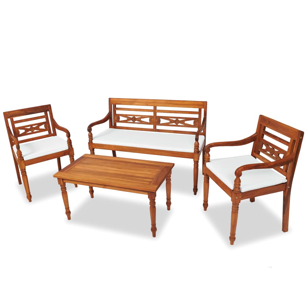 Vetonek Set de muebles de jardín 4 pzas y cojines madera maciza de teca