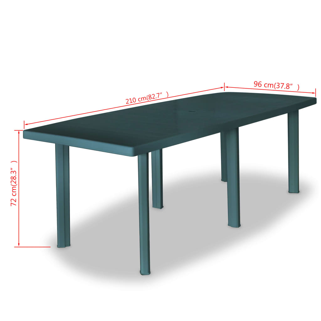 210x96x72 cm green plastic garden table