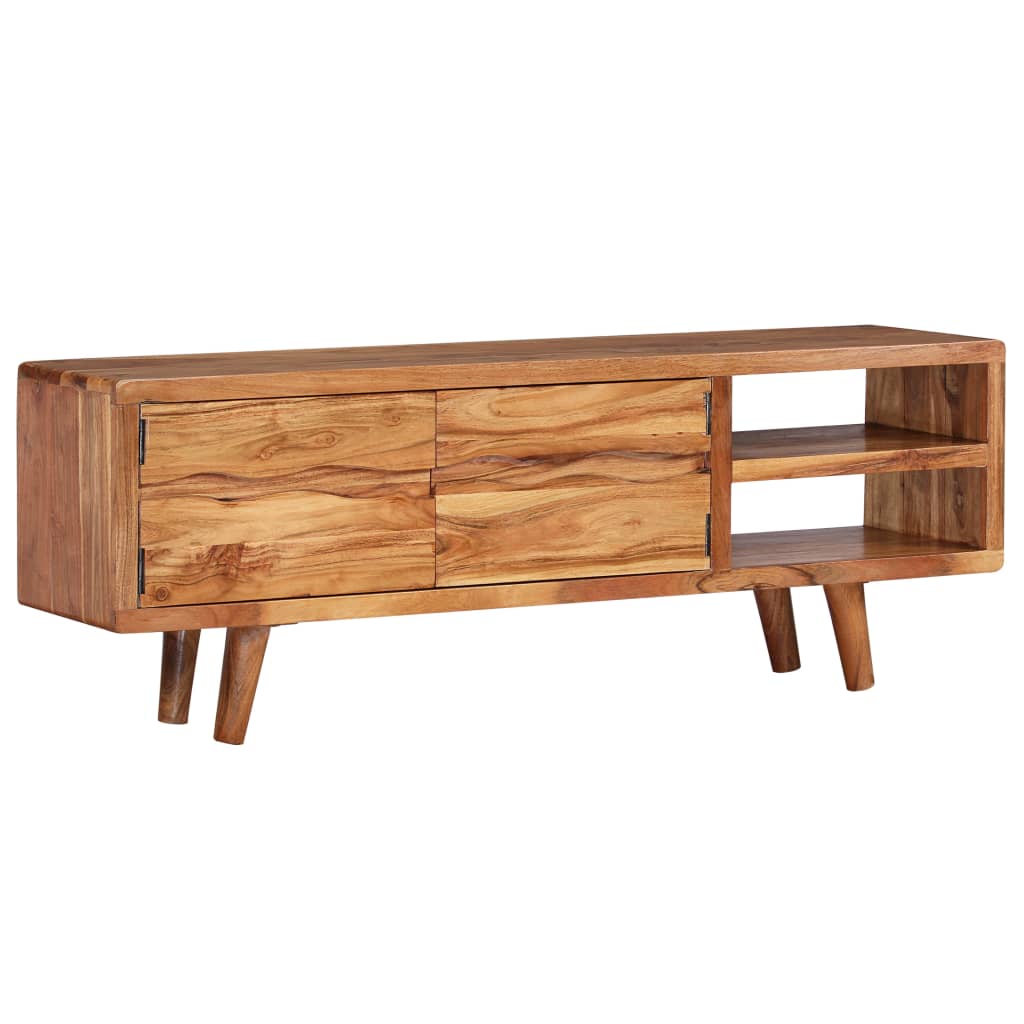 Vetonek Mueble de TV madera maciza acacia puertas talladas 117x30x40 cm