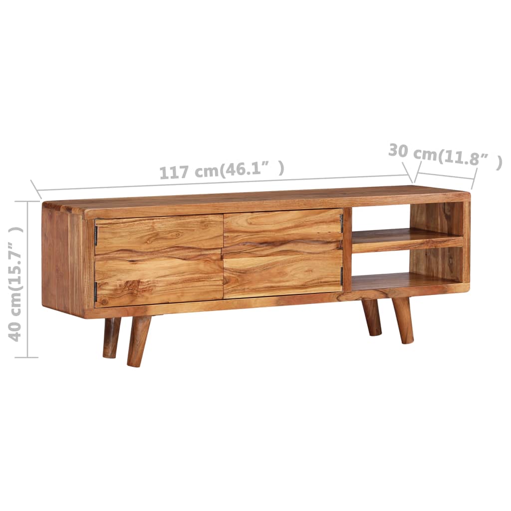 Mueble de TV madera maciza acacia puertas talladas 117x30x40 cm vidaXL