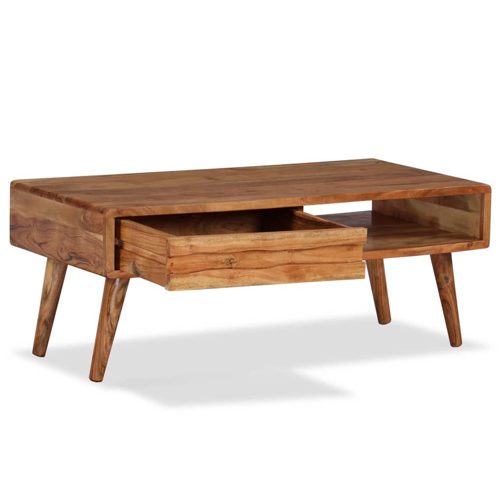 Mesa de centro con cajón tallado madera maciza 100x50x40 cm