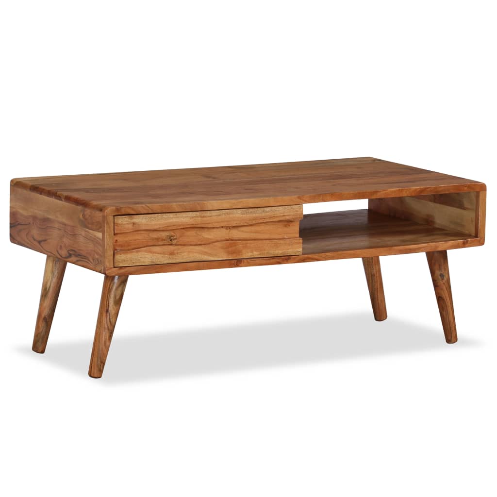 Vetonek Mesa de centro con cajón tallado madera maciza 100x50x40 cm