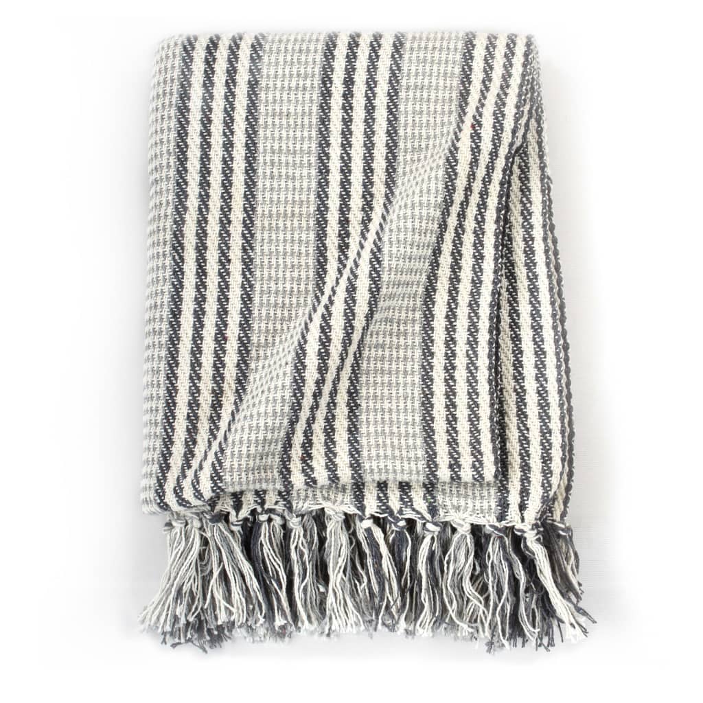 Gray and white cotton stripe blanket 160x210 cm