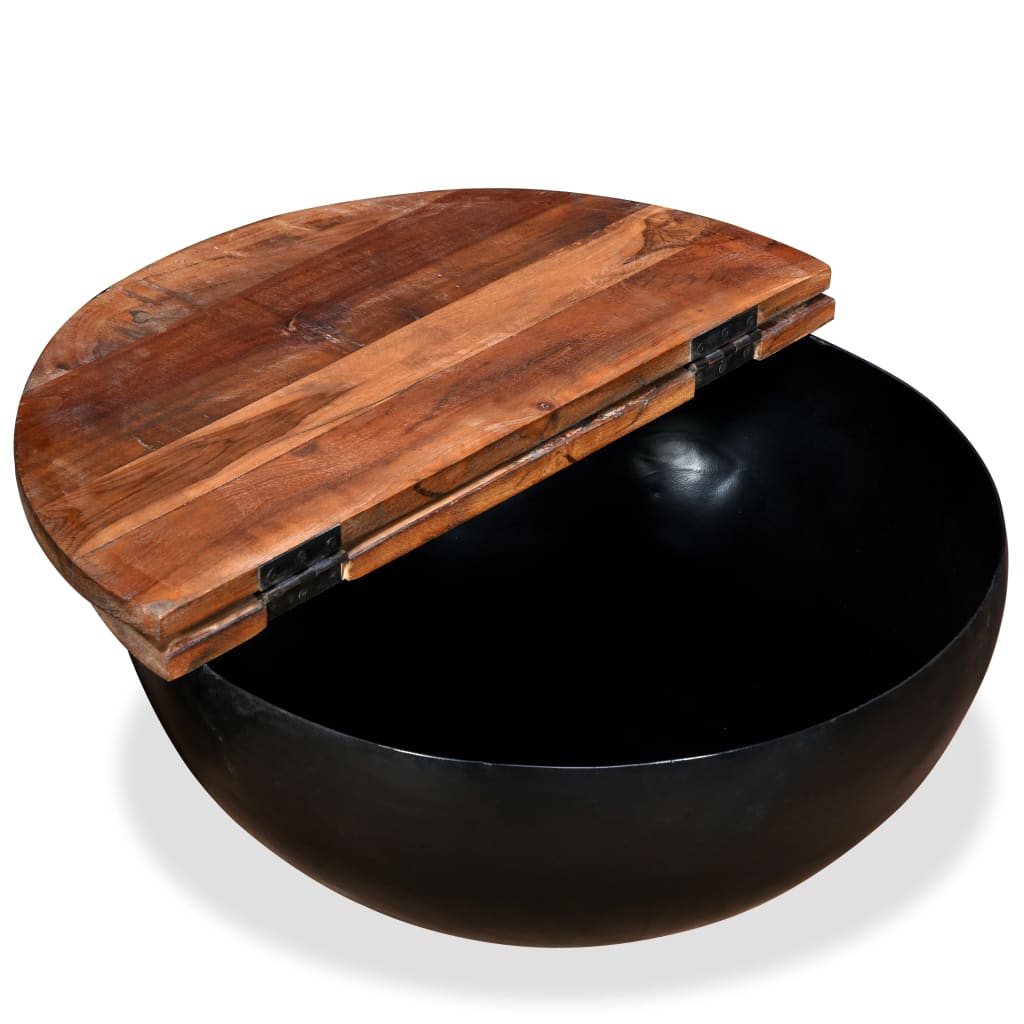 Mesa de centro forma de bol madera maciza reciclada negro vidaXL