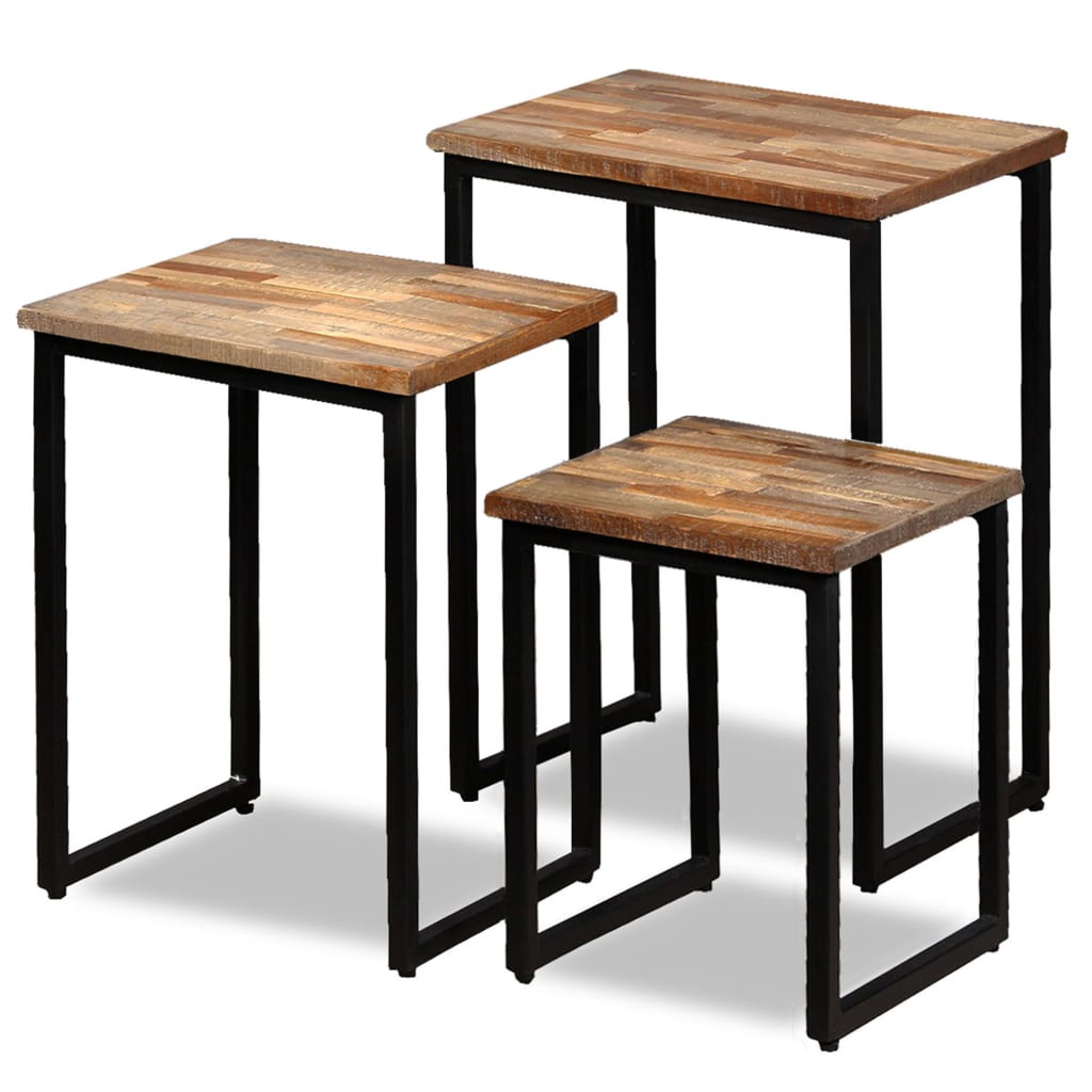 Stackable center tables 3 units solid teak recycled