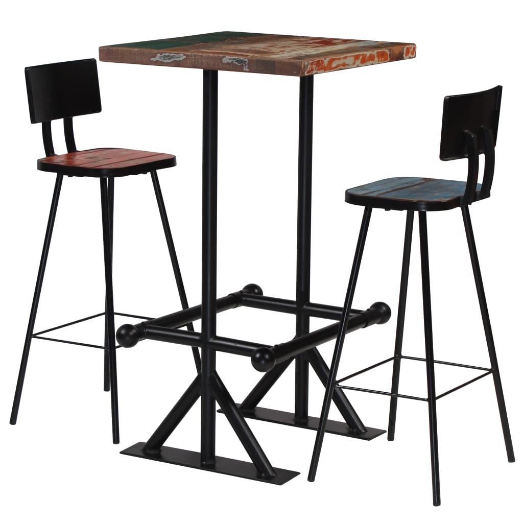 Vetonek Set de muebles de bar 3 pzas madera maciza reciclada multicolor