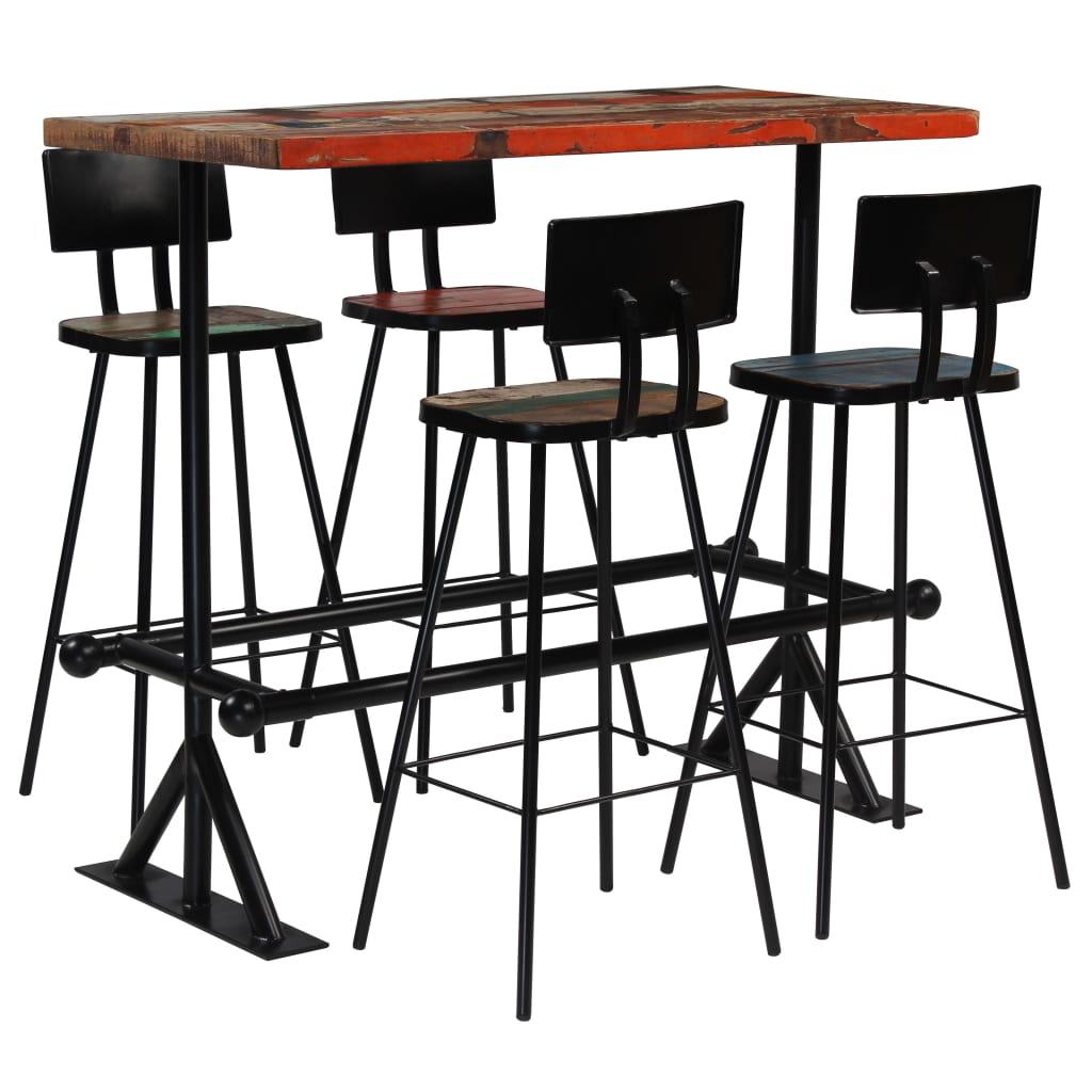 Vetonek Set de muebles de bar 5 pzas madera maciza reciclada multicolor