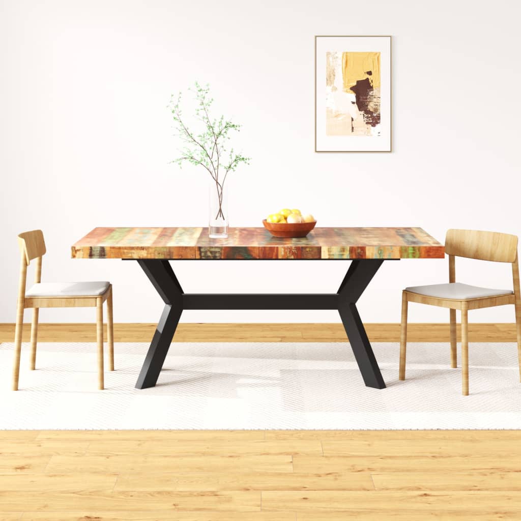 Vetonek Mesa de comedor madera maciza reciclada y acero cruzado 180 cm