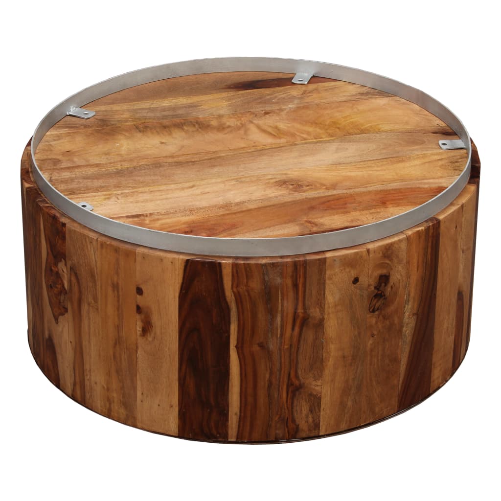 Mesa de centro de madera maciza de sheesham y acero 68 cm vidaXL