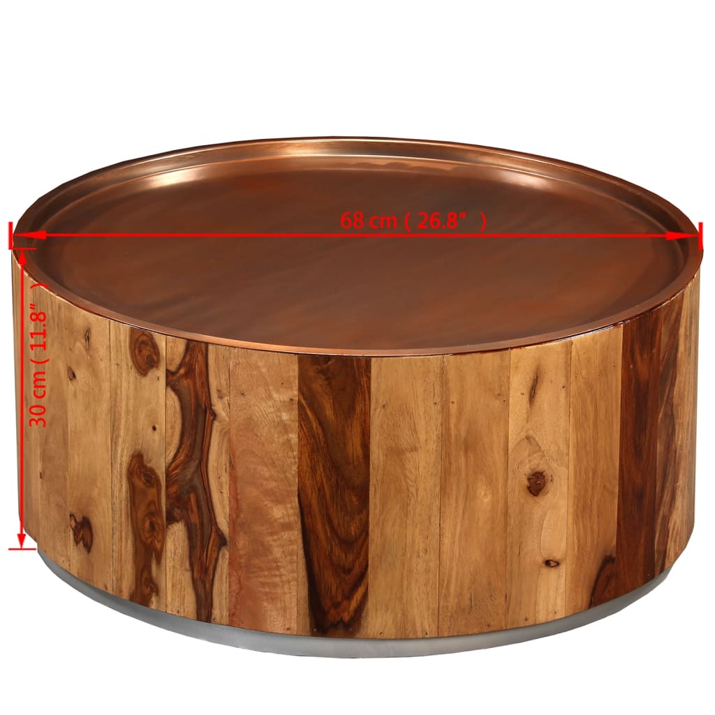 Mesa de centro de madera maciza de sheesham y acero 68 cm vidaXL