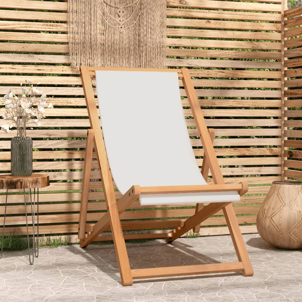 Vetonek Silla de jardín de teca color crema 56x105x96 cm