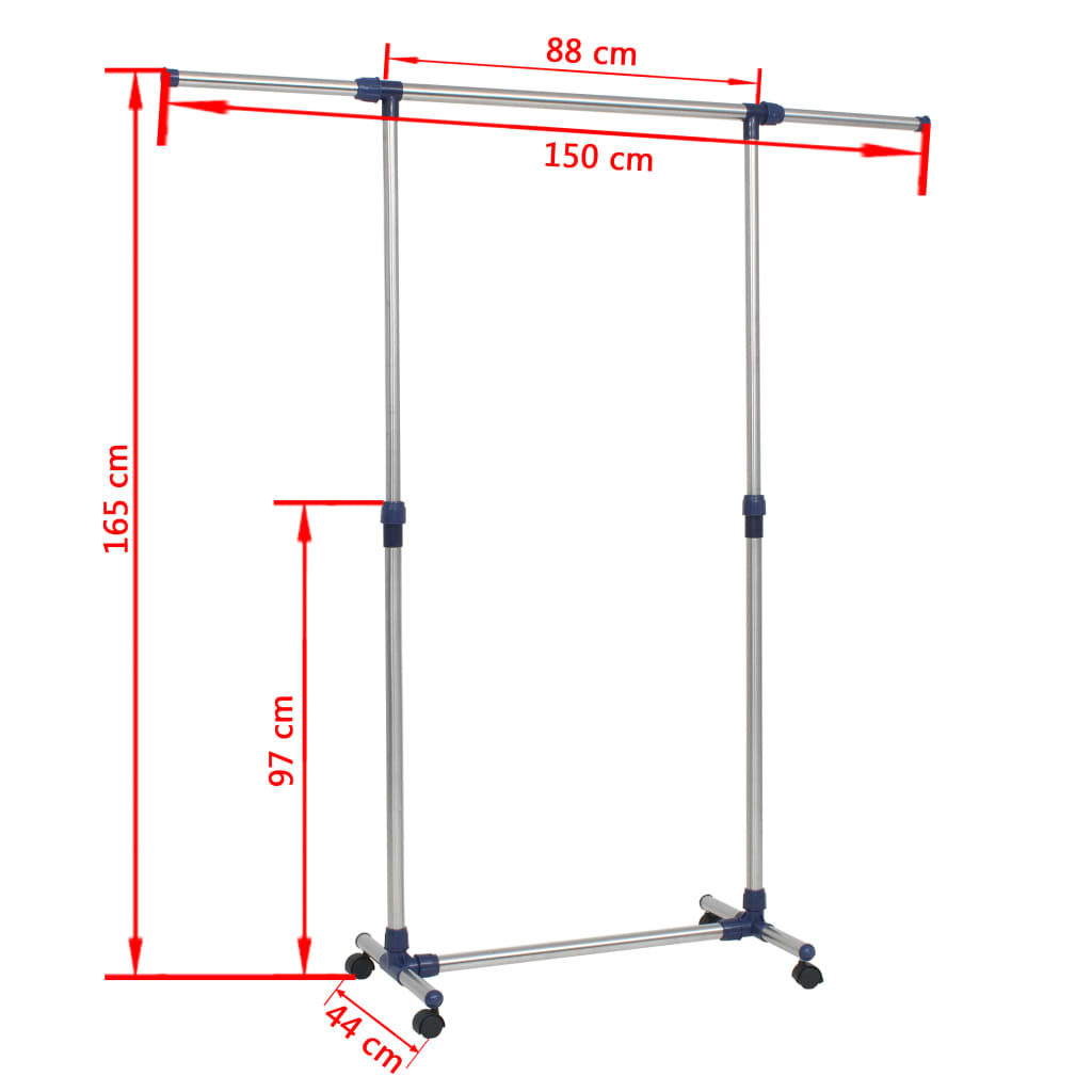 Perchero ajustable acero inoxidable 165x44x150 cm plateado vidaXL