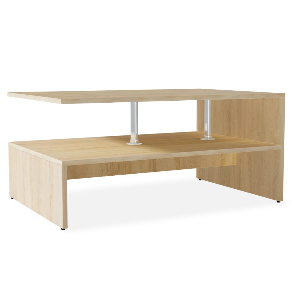 Vetonek Mesa de centro de madera de ingeniería blanca 90x59x42 cm