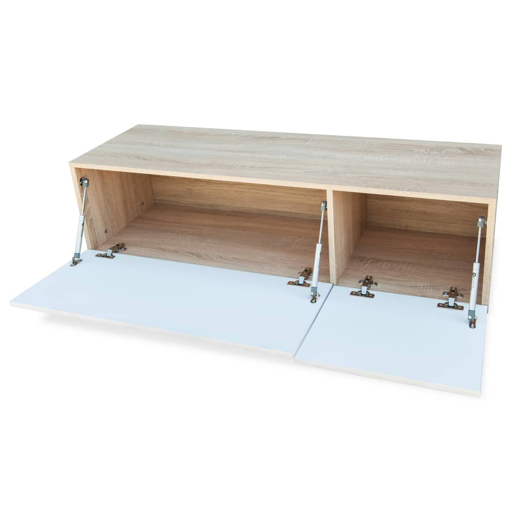 TV -Möbel Holzmotor weißer Glanz und Eiche 120x40x34 cm