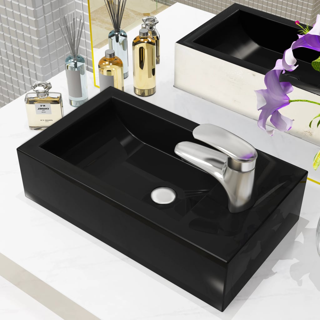 Vetonek Lavabo con agujero grifo rectangular cerámica 46x25,5x12 negro