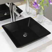 Lavabo cuadrado de cerámica negro 41,5x41,5x12 cm v9051 Vetonek