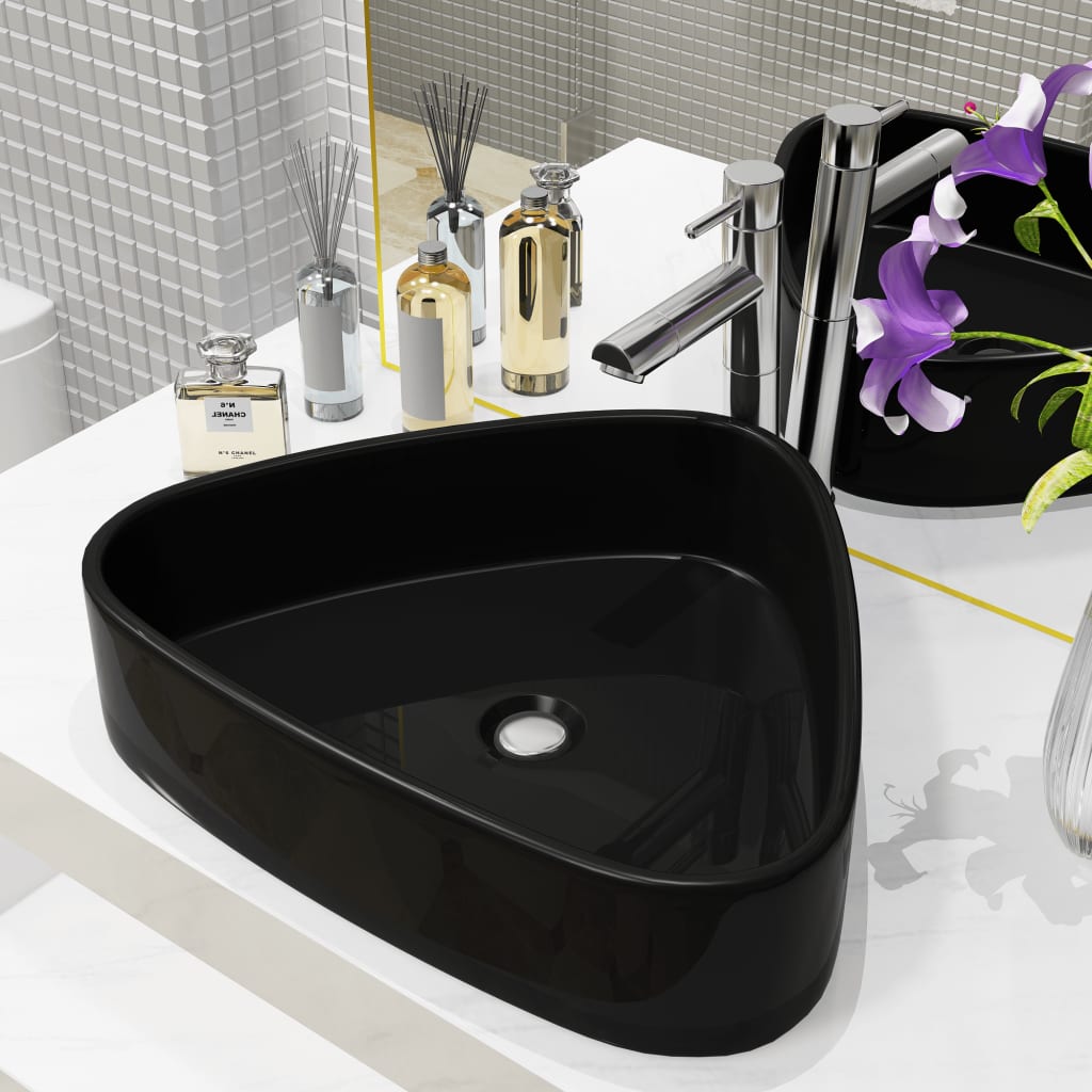 Vetonek Lavabo triángular cerámica negro 50,5x41x12 cm