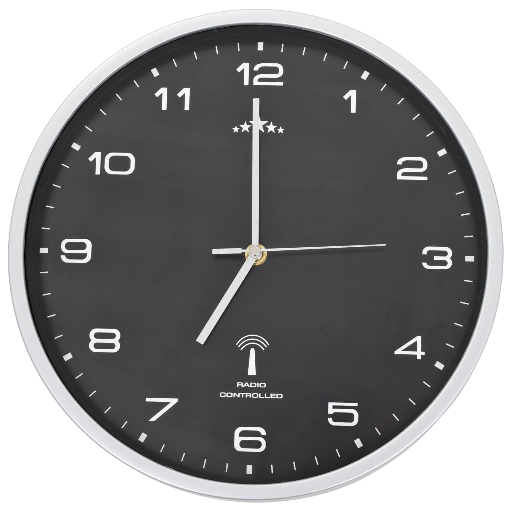 Reloj de pared radiocontrol movimiento de cuarzo 31 cm negro vidaXL