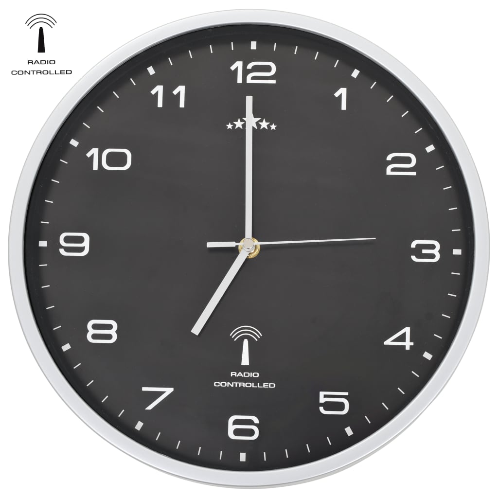 Vetonek Reloj de pared radiocontrol movimiento de cuarzo 31 cm negro