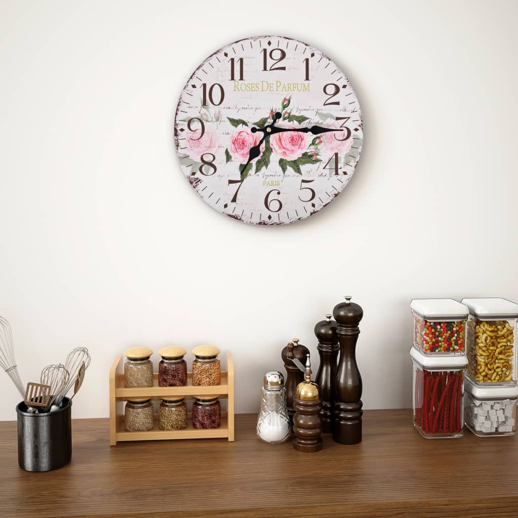 Vetonek Reloj de pared vintage con flores 30 cm 