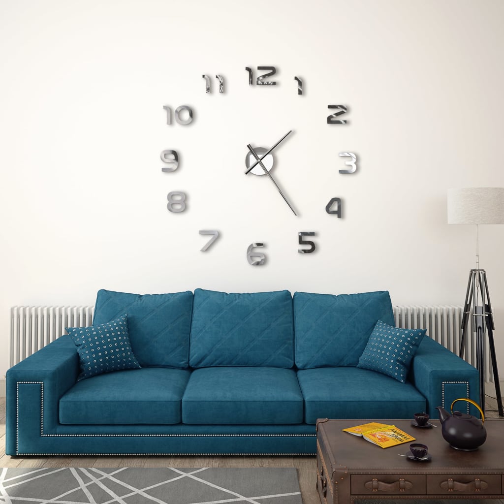 Vetonek Reloj 3D de pared con diseño moderno 100 cm XXL plateado