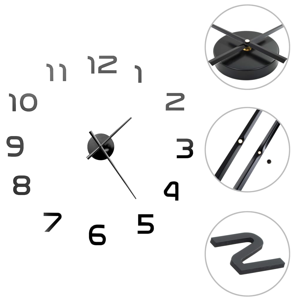 Reloj 3D de pared con diseño moderno 100 cm XXL negro vidaXL