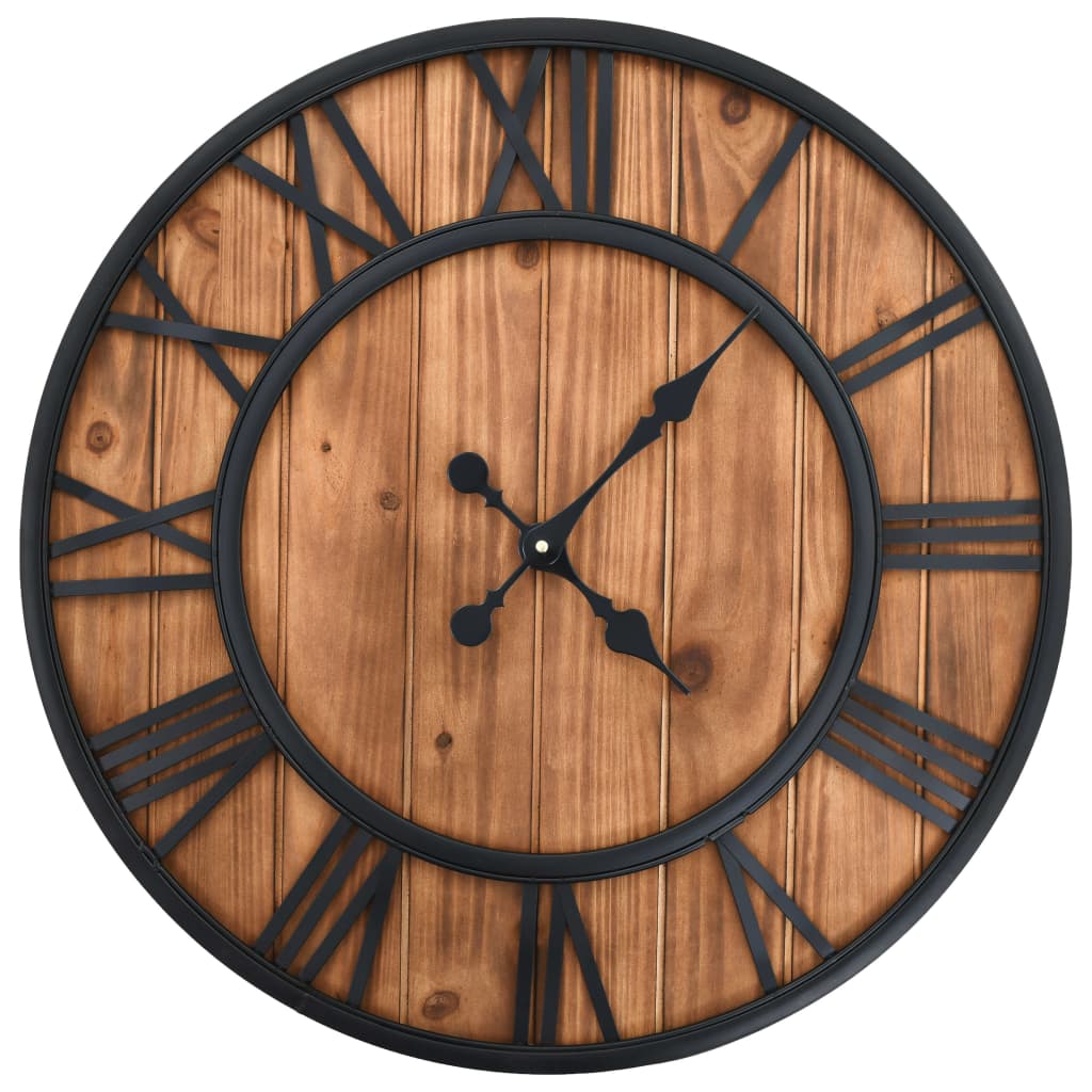 Vetonek Reloj de pared vintage movimiento cuarzo madera metal 60 cm XXL