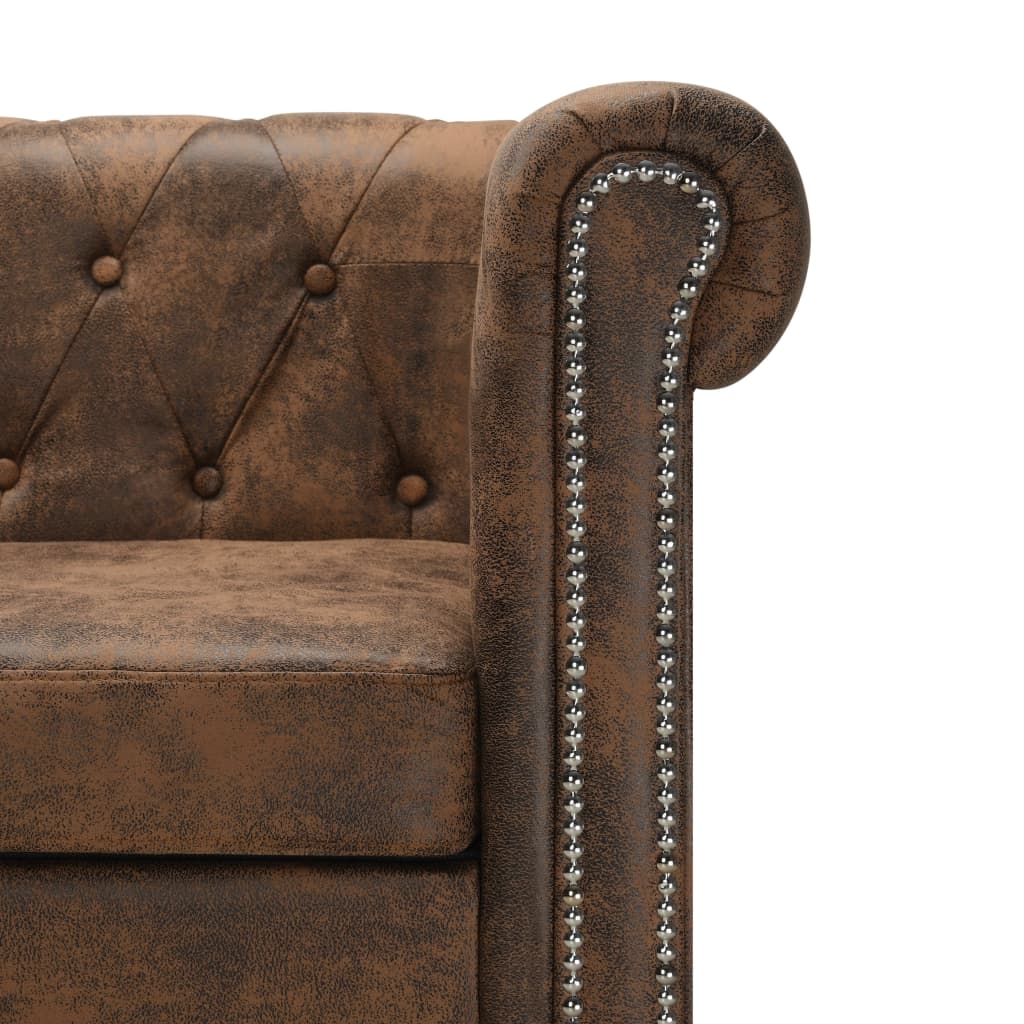 Sofá Chesterfield en forma de L piel de ante artificial marrón vidaXL