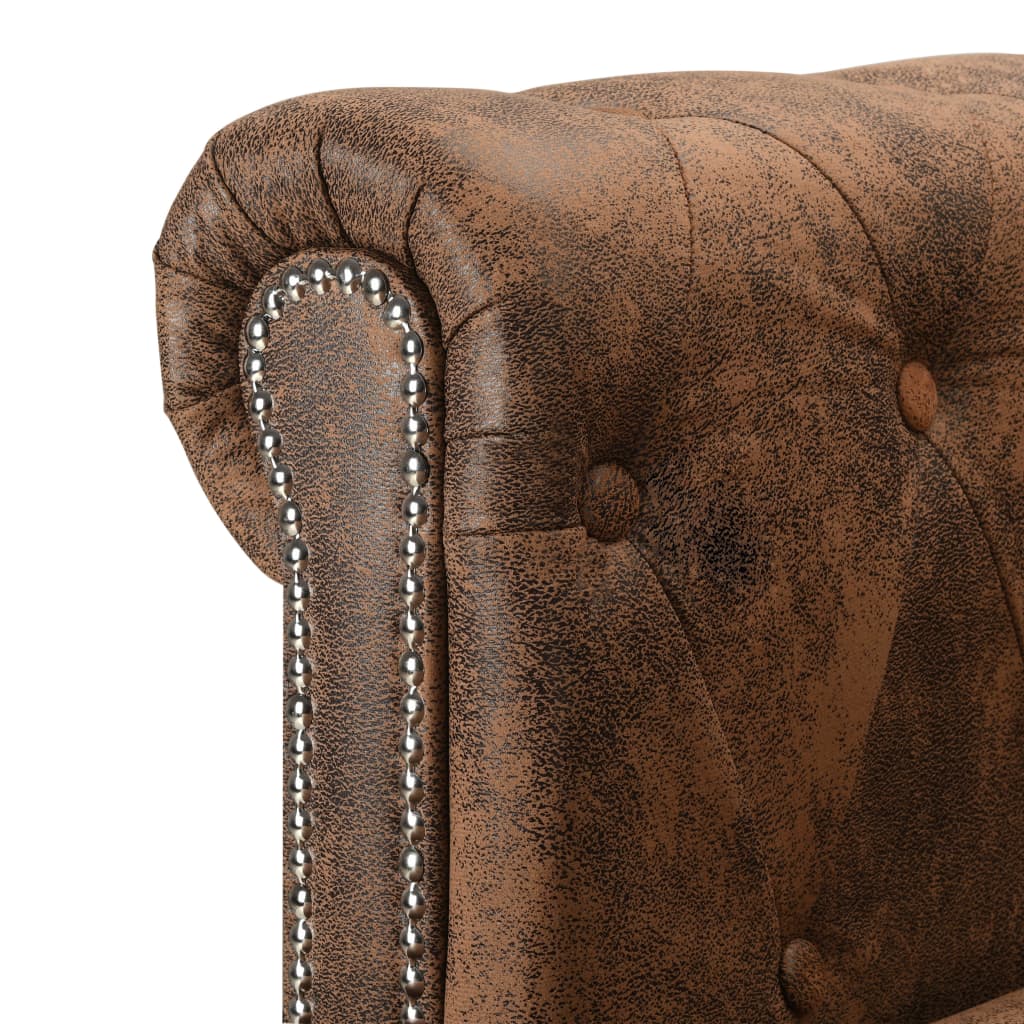 Sofá Chesterfield en forma de L piel de ante artificial marrón vidaXL