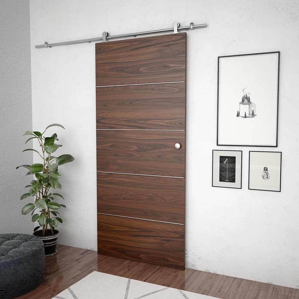 Kit de herrajes para puerta corredera 183 cm acero plateado