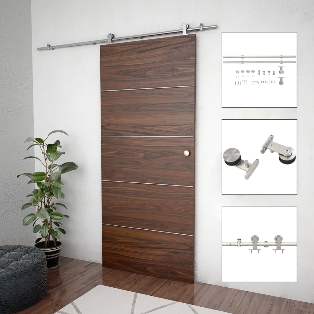 Vetonek Kit de herrajes para puerta corredera 183 cm acero plateado