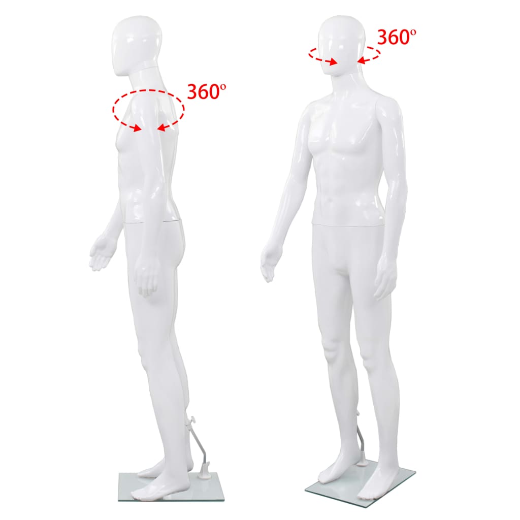 Maniquí de hombre completo base vidrio blanco brillante 185 cm vidaXL