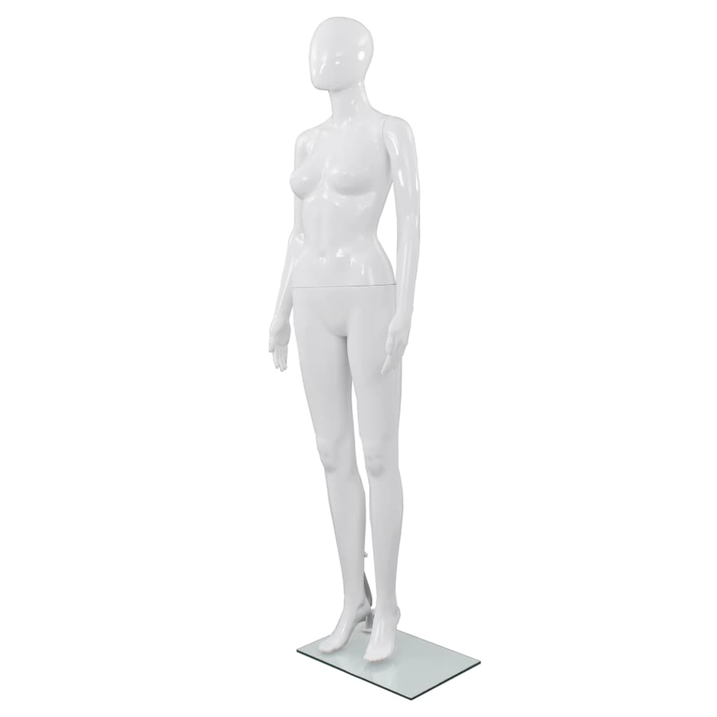 Vetonek Maniquí de mujer completo base de vidrio blanco brillante 175cm 