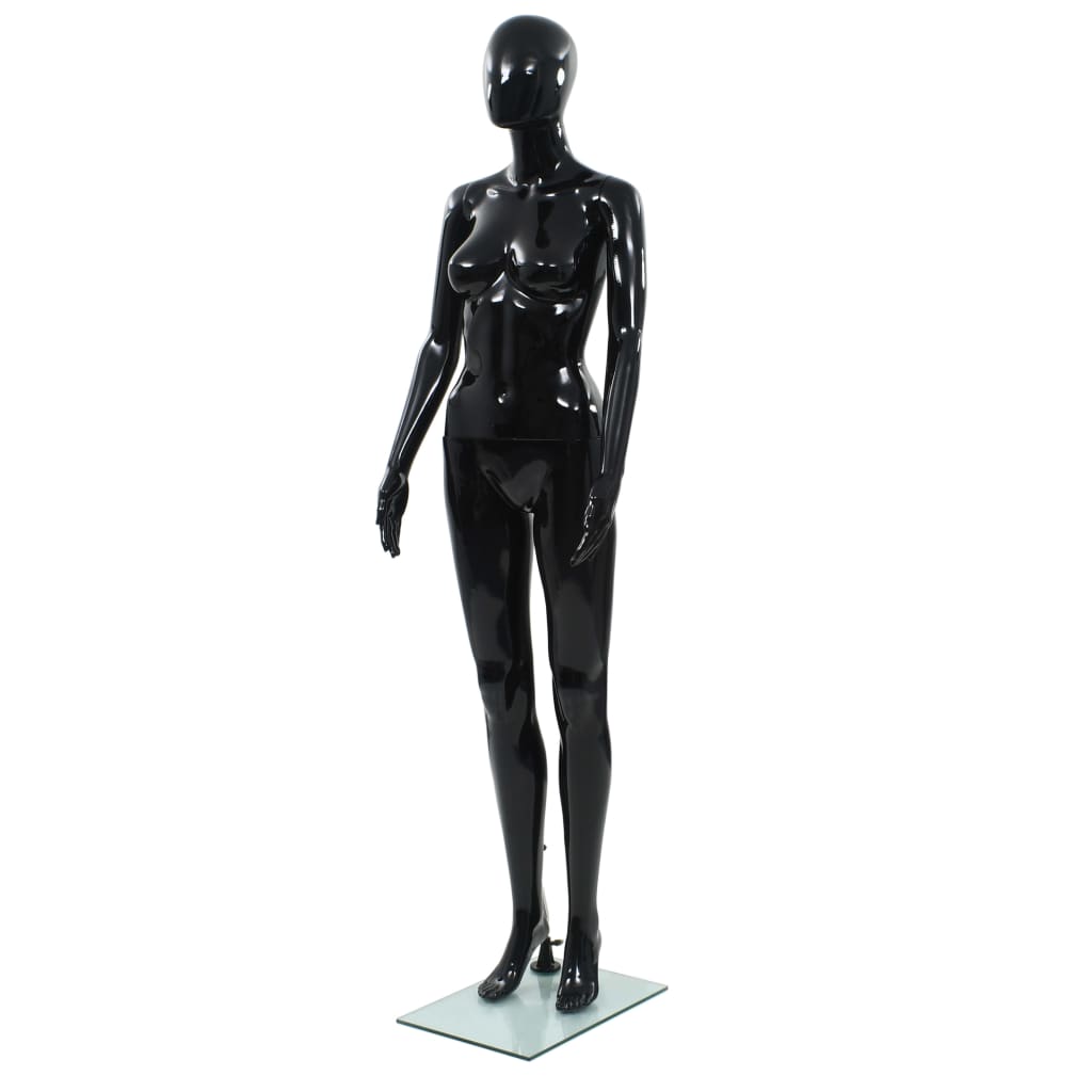 Vetonek Maniquí de mujer completo base de vidrio negro brillante 175 cm 