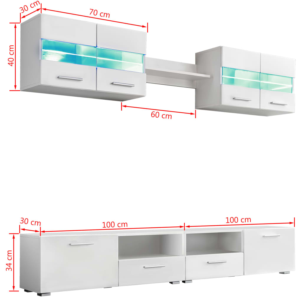 Mobles de saló de televisió amb llums LED blanques i brillants 5 peces