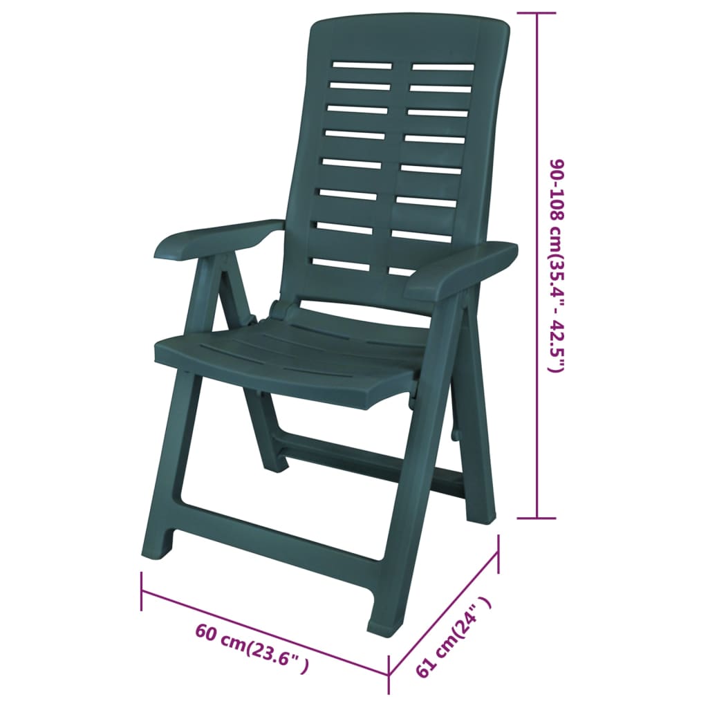 Reclinable garden chairs 6 green plastic units