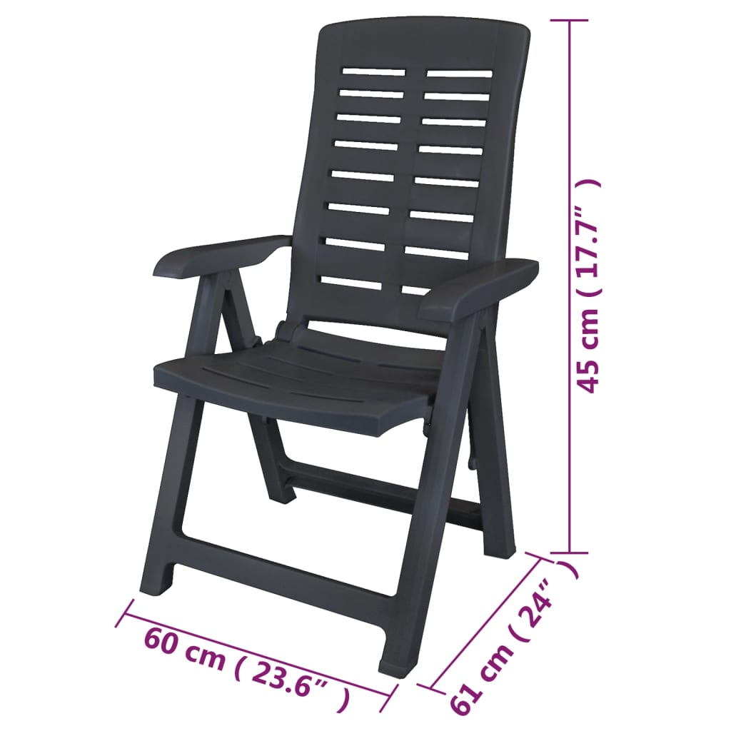 Chaises de jardin réinclinables 6 unités en plastique gris anthracite