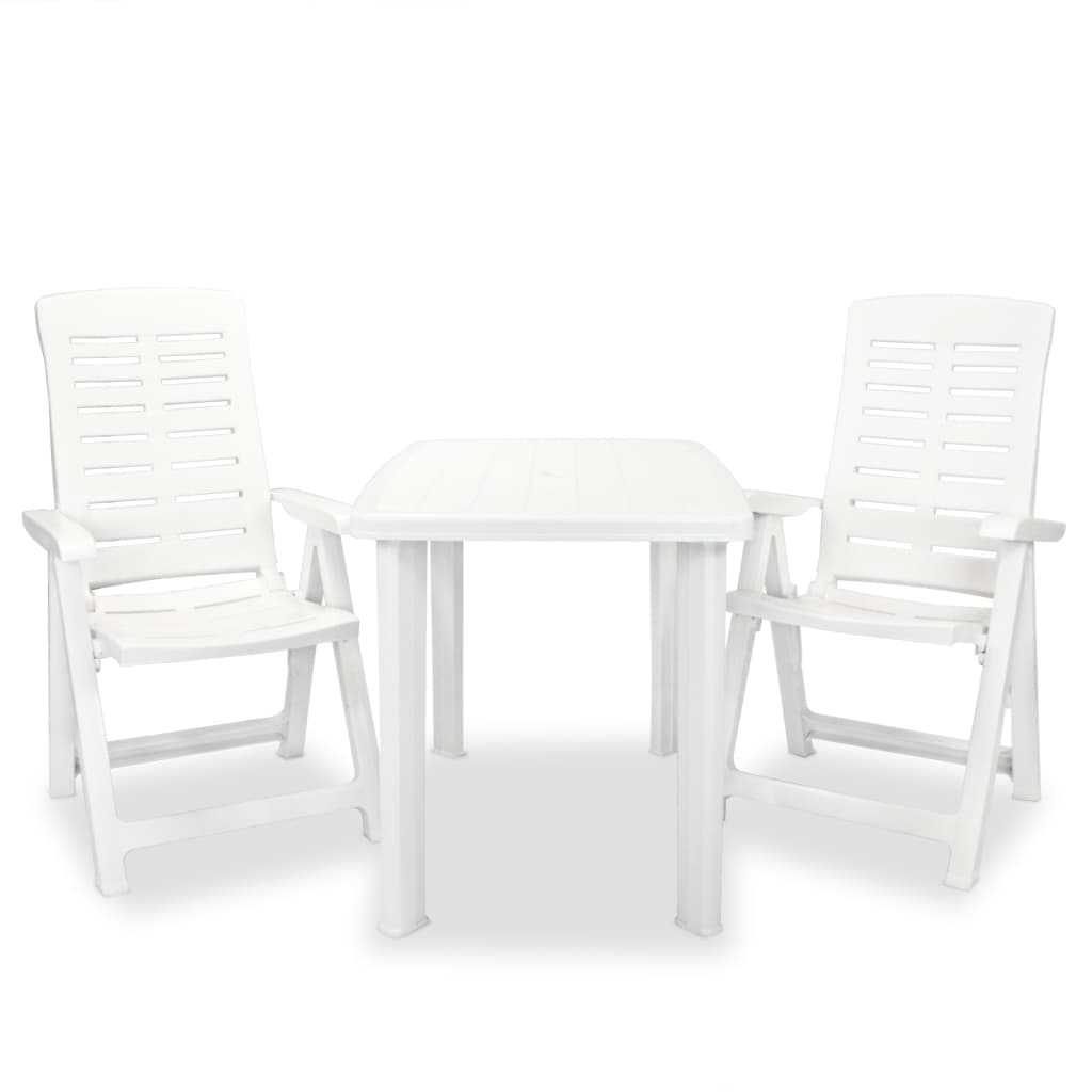 Vetonek Set de mesa y sillas bistró de jardín 3 piezas plástico blanco